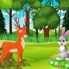 Deer And Rabbit In A Forest Diamond Painting