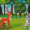 Deer And Rabbit In A Forest Diamond Painting