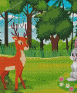 Deer And Rabbit In A Forest Diamond Painting