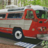 Red Vintage Bus In Forest diamond painting