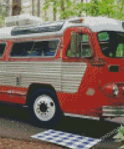 Red Vintage Bus In Forest diamond painting